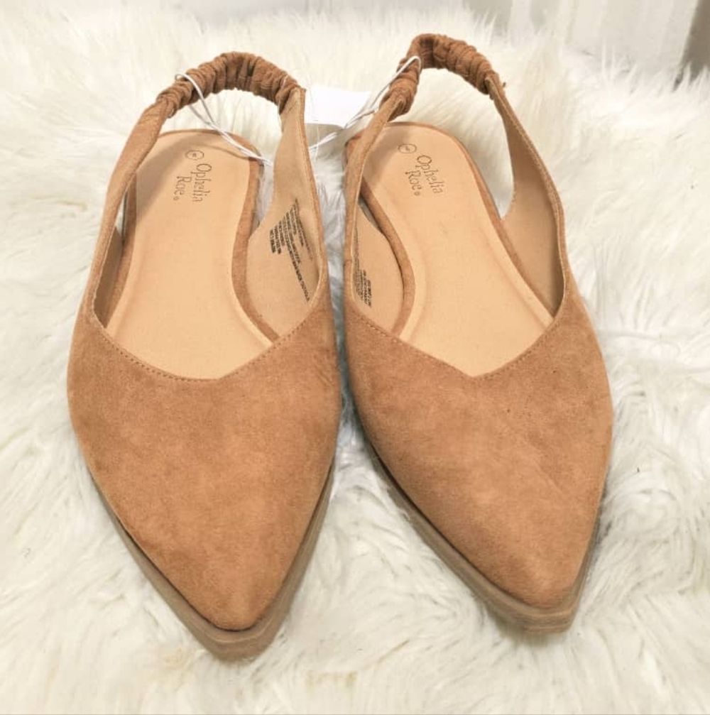 Ophelia Roe Farrah Cognac Sling Back Flat Pointed Toe Loafers Women's Size 9M